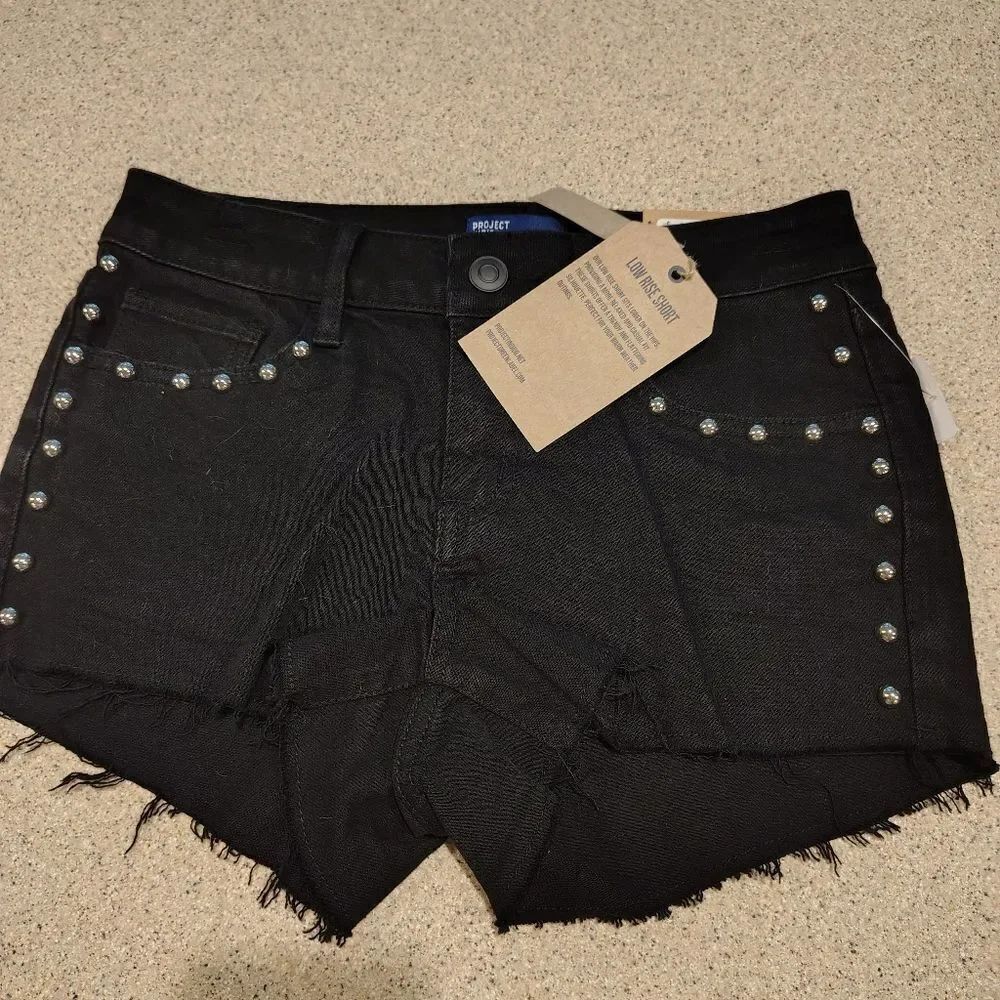 Raw Hem Black Studded Shorts Junior Size 7
